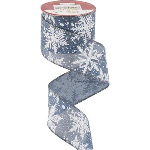 MEEDEE White Snowflake Denim Ribbon 2.5 Inch Christmas Wired Ribbons 10 Yards Rustic Snowflake Ribbons Denim Gift Wrap Ribbon for Christmas Tree Decoration, Topper Bow