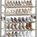 SONGMICS Shoe Rack, 8-Tier Shoe Organizer, Metal Rack for Garage, Set of 2, 4-Tier Stackable Shelf, with Adjustable Flat or Angled Shelves, 32-40 Pairs, Cappuccino Beige ULMR008L01