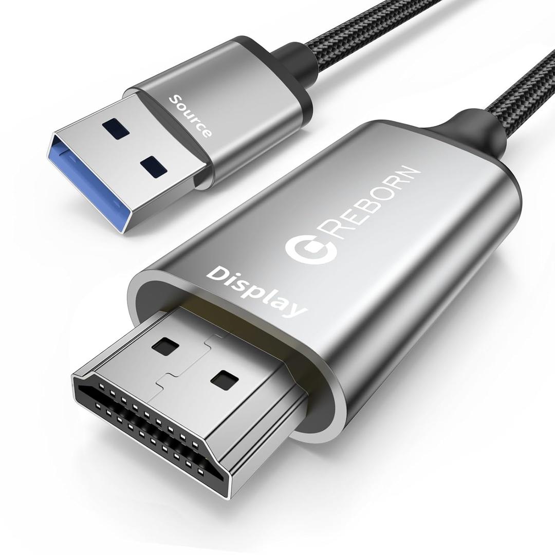 Reborn USB to HDMI Adapter Cable 10FT, 1080P@60Hz USB 3.0 to HDMI Multi-Display Cable Converter Suitable for Macos Windows 7/8/10/11 - Driver Installation is Required