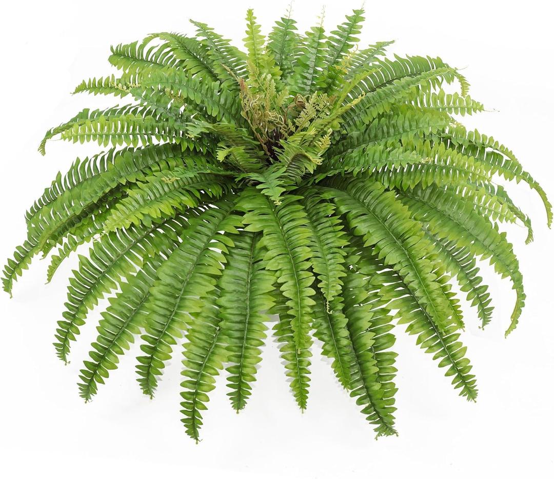 Artificial Ferns for Outdoors & Indoors, 45" Large Faux Ferns 63 Fronds Fake Boston Fern Plant for Planter Garden Porch Entrance Home Windowsill Yards Farmhouse Decoraction (1 Stem)