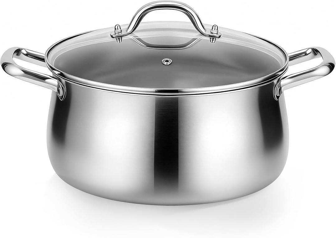 Tifanso Stainless Steel Stock Pot - 8 Quart 3Ply Heavy Duty Large Induction Cooking Pot with Lid for Pasta, Soup, Spaghetti, Nonstick Deep Stockpot, Kitchen Cookware for Stew, Simmer, Canning, Boiling