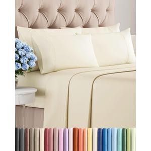 Queen 6 Piece Sheet Set - Comfy Breathable & Cooling - Ultra-Soft Hotel Luxury Bedding Set with 8-16 Inch Deep Pockets - 1 Flat & 1 Fitted Sheet & 4 Pillowcases - Wrinkle Free & Easy Care - Off White