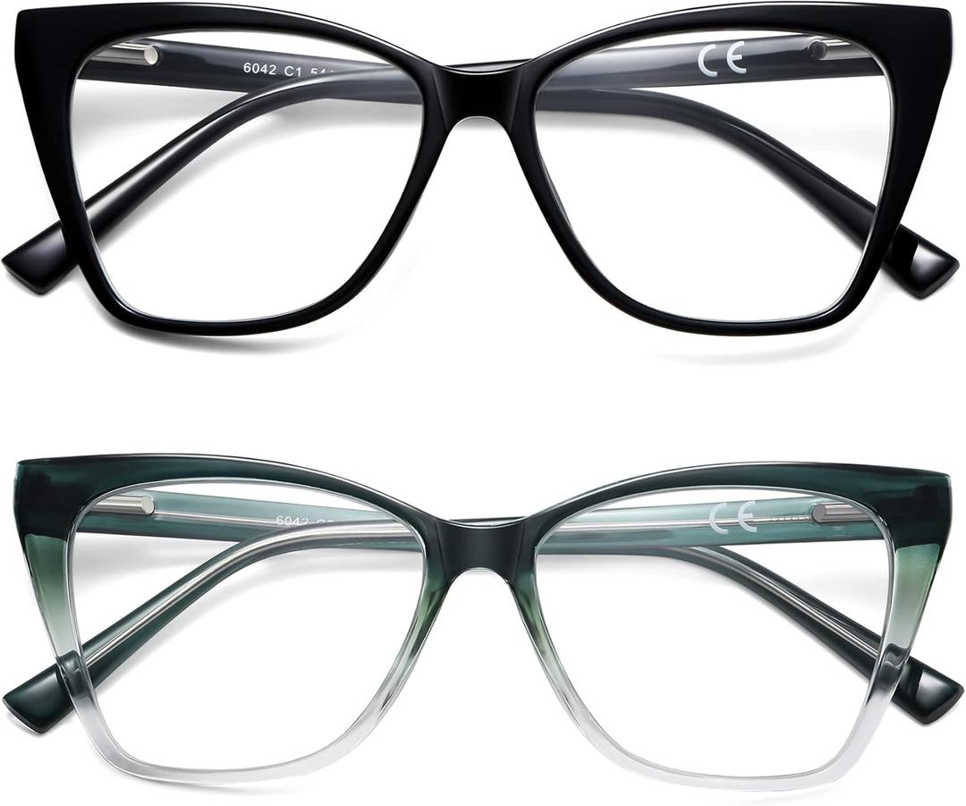 Oversized Reading Glasses Women Cat Eye Photochromic Computer Reader Stylish Ladies Designer Fashion Big Unbreakable Eyewear (Photochromic (C1black+c2dark Green))