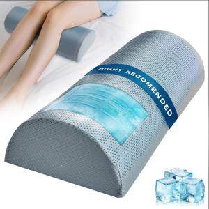 Knee Pillow for Back SleepingHalf Moon Leg Support Pillow with Cooling GelMemory Foam Bolster for Sleeping on Back, Pregnancy, Sciatica, and Post-Surgery Recovery (Large, Frost Gray)