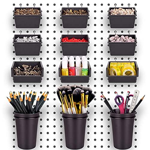 G.CORE 12 Pack Pegboard Bins PegBoard Cups with Hooks & Loops, Peg Board Hooks Assortment Organizer Accessory, Various Tools Storage Arrange System Kit for Garage Craft Workshop Workbench Hobby Office