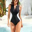 RIHOAS One Piece Swimsuit Women Athletic Racerback Bathing Suit Sport Tummy Control Surfing Zipper Modest Slimming Swimwear (Black, XL)