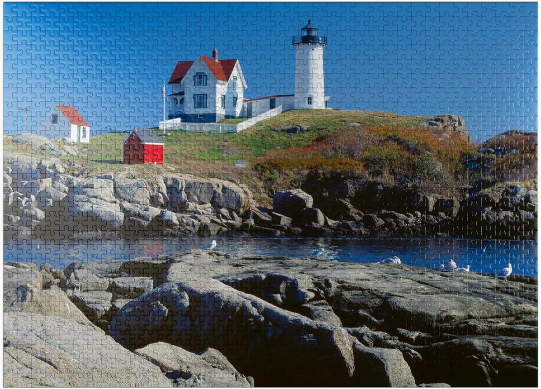 MyPuzzle Nubble Lighthouse At Cape Neddick, York Beach, Maine, USA - Premium 1000 Piece Jigsaw Puzzle for Adults