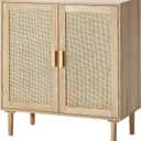 VEVOR Rattan Cabinet, Buffet Cabinet with 2 Magnetic Doors and Adjustable Shelves, Sideboard Buffet for Hallway, Entryway, Living Room, or Kitchen, Natural