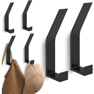 6 Pack Coat Hooks Wall Mount - Heavy Duty Hat Hangers, Large Wall Hooks for Mudroom Entryway Bathroom, Decorative Metal Hook Rack for Hanging Purse, Baseball Cap, Key, Backpack, Towel, Robe (Black)