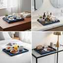 25 * 15 Inch Rectangular Ottoman Tray | Textured PU Leather, Waterproof & Heat-Resistant Storage for Coffee/Dining Tables, Sofa, Bed, Entertainment & Party (Navy Blue, 25 * 15in)