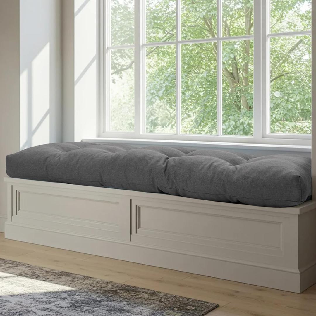 42 Inch Bench Cushions for Indoor Furniture, Super Soft Rectangle Bench seat Cushion Pad with Non-Slip Bottom, Waterproof Bench Pad for Window Porch(Grey, 42x16x4.5 Inch)