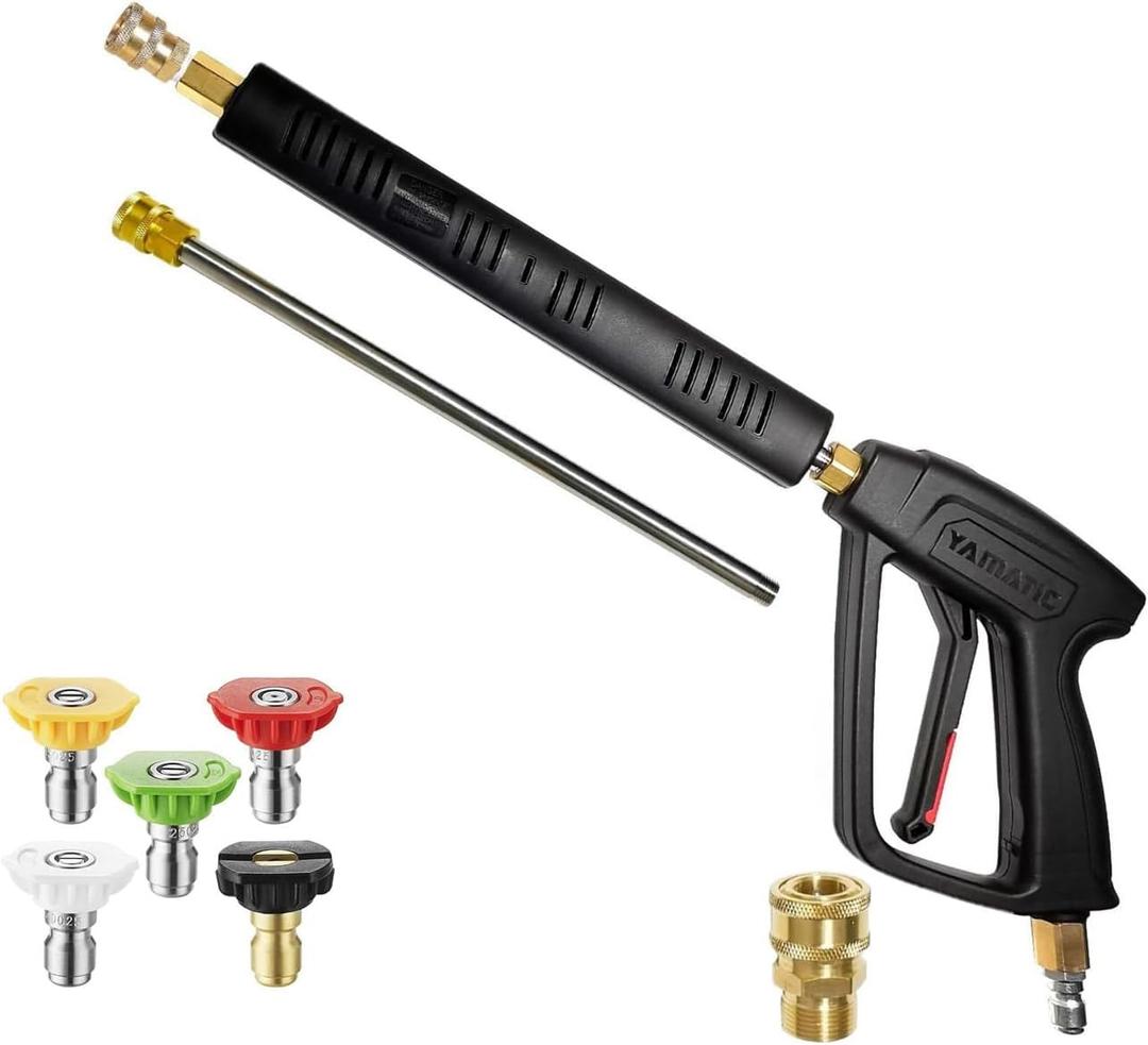 YAMATIC Pressure Washer Gun Wand with Swivel 3/8" Plug & M22 Coupler, Stainless Steel Extension Lance Replacement for Ryobi, Simpson, Craftsman Power Washer for Foam Cannon Car Wash, 4000 PSI (Long Gun)