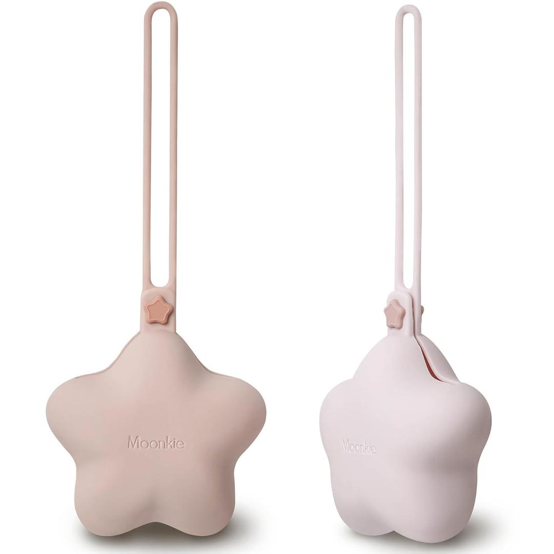 Moonkie Silicone Pacifier Holder Case, Cute Portable Pacifier Storage Case, 2 Pack (Blush/Soft Lilac)