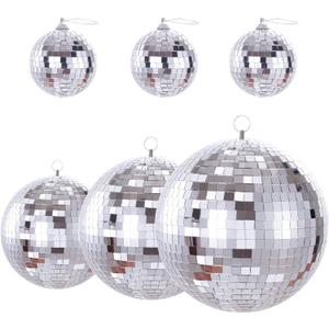 Silver Disco Ball 6 Pack Big Mirror Balls Decor Christmas Silver Hanging Party Disco Ornament for DJ Light Effect Stage Prop Xmas Party Home Decorations(3.2'', 6'', 8'',10'')