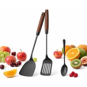Titanium Spatula Set of 3 for Kitchen, Kitchen Utensil Set Pure Titanium, Food Grade, High Heat Resistant Cooking Utensils, Easy to Clean, Black