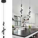 13W Modern Spiral Led Pendant Light Fixture, Cold White 5500K Minimalist Integrated LED Hanging Lamp, Adjustable Hanging Island Light Fixture For Bedroom Living room Kitchen Sink, 1 Pack (Black)