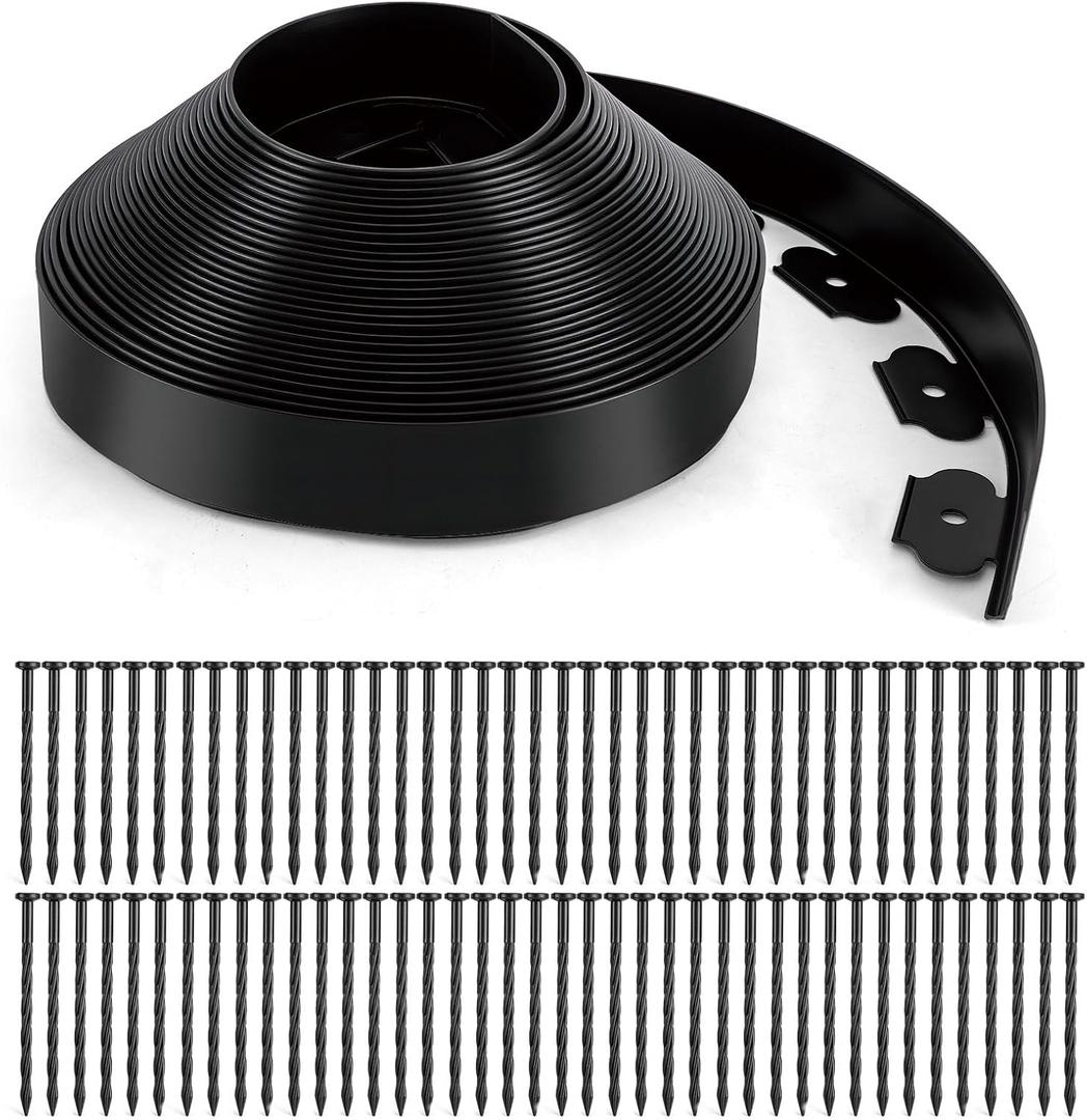 Landscape Edging, 3" x 66' Garden Edging, No Dig Edging for Landscaping with 80 Pcs Anchoring Spikes, Flexible Landscape Border Edging for Landscaping, Yard Lawn, Flower Beds(Black)