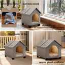 Indoor Dog House, Elevated Foldable Dog Cave Bed with Removable Plush Mat for Medium Dogs and Cats Up to 23.6 Inches Long
