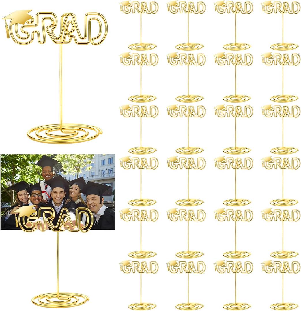 Colarr 24 Pcs Graduation Table Number Holders 2026 Grad Picture Display Stand for Tables Class of 2026 Gold Metal Place Card Photo Clip Holders for Graduation Party Supplies Centerpieces Decor