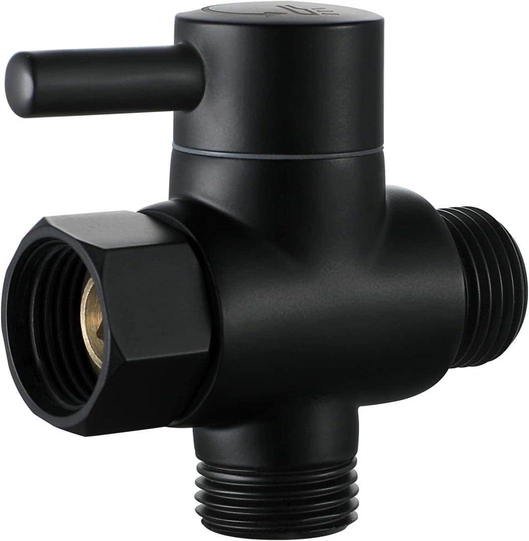 Brass Shower Arm Diverter Valve for Hand Held Showerhead and Fixed Spray Head,G 1/2 3-Way Bathroom Universal Shower System Replacement Part (Matte Black)