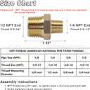 KOOTANS 1/2 NPT Male x 1/4 NPT Male Solid Brass Nipples, Heavy Brass Pipe Adapter Fittings Hex Reducing Nipples Connectors 4Pieces