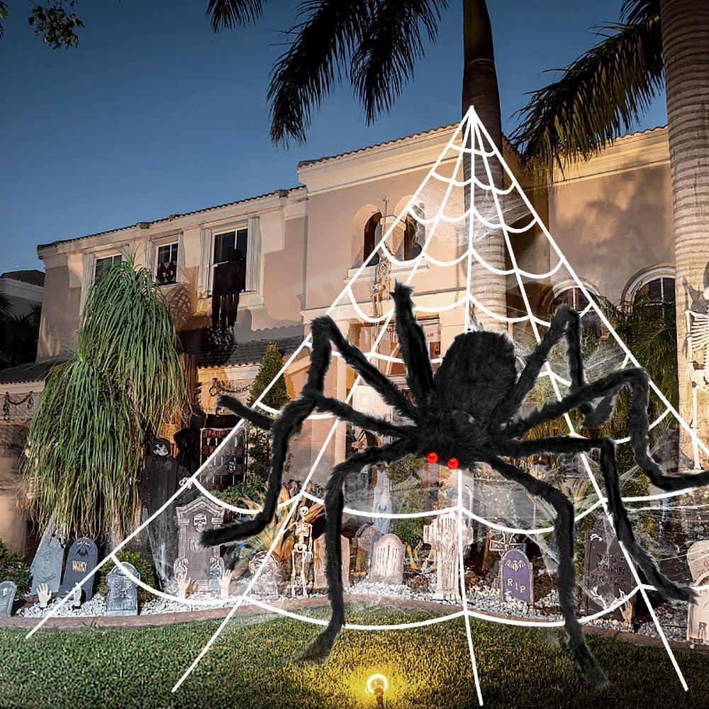 3pcs 212'' Halloween Spider Web 49" Halloween Decorations Stretch Cobweb Fake Spider for Indoor/Outdoor Yard Decorations Home party favors Costumes House Dcor