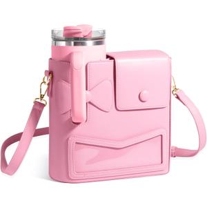 Crossbody Bag for Stanley Cup Purse, Outdoor Portable Water Bottle Holder with Adjustable Shoulder Strap (Pink)
