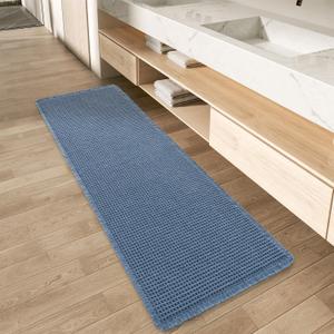 AMOAMI Upgraded Waffle Runner Rug Super Absorbent Non Slip Bath Mats for Bathroom Machine Washable Bathroom Runner Rug with Tassels, Ideal for Hallway Bedroom Laundry Room, 2'x 5'(24" x 60"), Blue