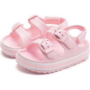 WUROSO Toddler Buckle Sandals Open Toe Water Sandal with Adjustable Back Strap for Boys Girls Pink 10