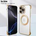 Frameless for iPhone 16 Pro Max Case with Camera Lens Bumper, [Compatible with MagSafe] Transparent Clear Plating Ultra Thin and Shockproof Cover for Girls and Women, Gold