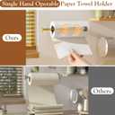 Paper Towel Holder Under Cabinet with 2 Hooks, Paper Towel Holder Wall Mount with Damping Effect, Self-Adhesive or Drilled Paper Roll Holders for Kitchen, Bathroom, RV(Gold)