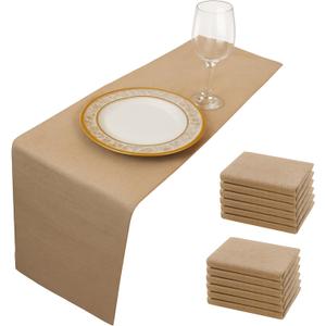12 Pack Burlap Table Runners 12x108 Inch - Natural Jute Rustic Farmhouse Table Runner Decor for Western Wedding, Farmhouse Party, Holiday & Kitchen Dining Table (Brown, 12x108 12PC)