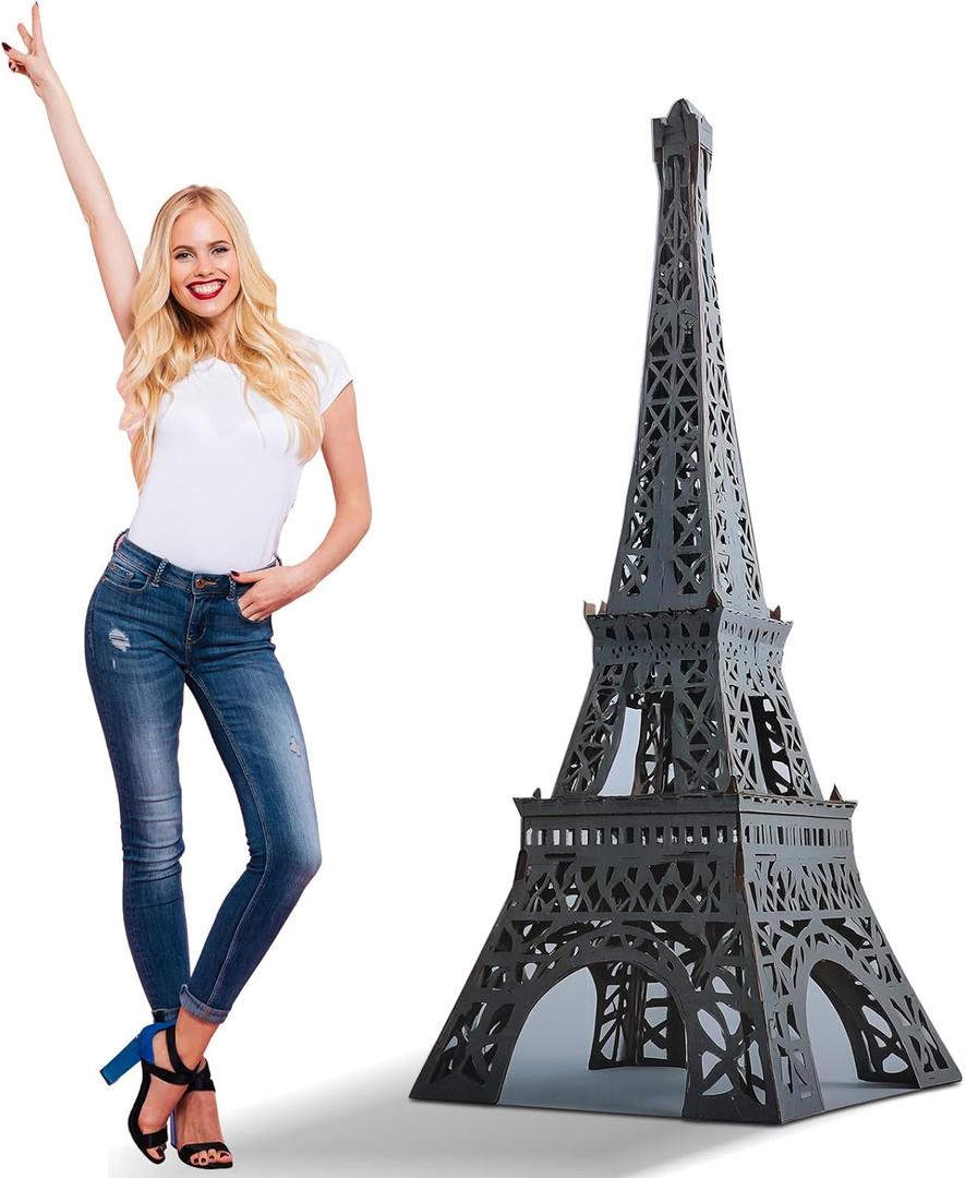 Leinuosen 6 ft 3D Grey Eiffel Tower Cardboard Cutout Stand up Lifesize French Theme Party Decoration Eiffel Tower Photo Prop Backdrop Standup for France Night of Paris Theme Party Birthday Decor