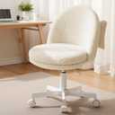 GTPLAYER Velvet Tall Office Chair with Wheels Vanity Chairs with Back, Versatile Height Use: Office to Bar Stools Small Ergonomic Comfy Armlees Computer Desk Chair with Bow Lumbar Pillow for Gift (Tv-white)