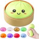 Dumpling Squishies, Dumpling Mystery Box, Colorful Dumplings Stress Balls Fidget Sensory Toy, Stocking Stuffers with Food Steamer Stretchy Desk Toys (Green)