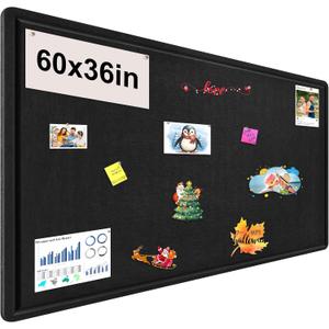 Large Bulletin Board, Foldable 60x36 Inches Cork Board Alternative, Large Felt Board Decorative Pin Board for Wall, Foldable Photo Board Self-Adhesive Vision Board with 36 Pushpins Black