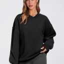 ANRABESS Womens Oversized V Neck Sweatshirt Fleece Long Sleeve Hoodies Pullover Comfy Top 2026 Outfits Teen Preppy Clothes Black X-Large