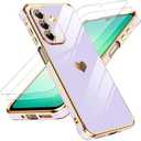 LeYi for Galaxy A26-5G Case: with Tempered Glass Screen Protector [2 Pcs]+ Full Camera Lens Protection, Love Heart Plating Girly Cute Luxury Soft TPU Shockproof Case for Samsung A26, Purple