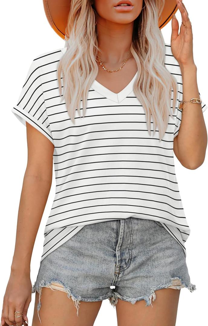 XIEERDUO Womens Summer Tops Short Sleeve Shirts Casual V Neck T Shirt Loose Fit Comfy XL