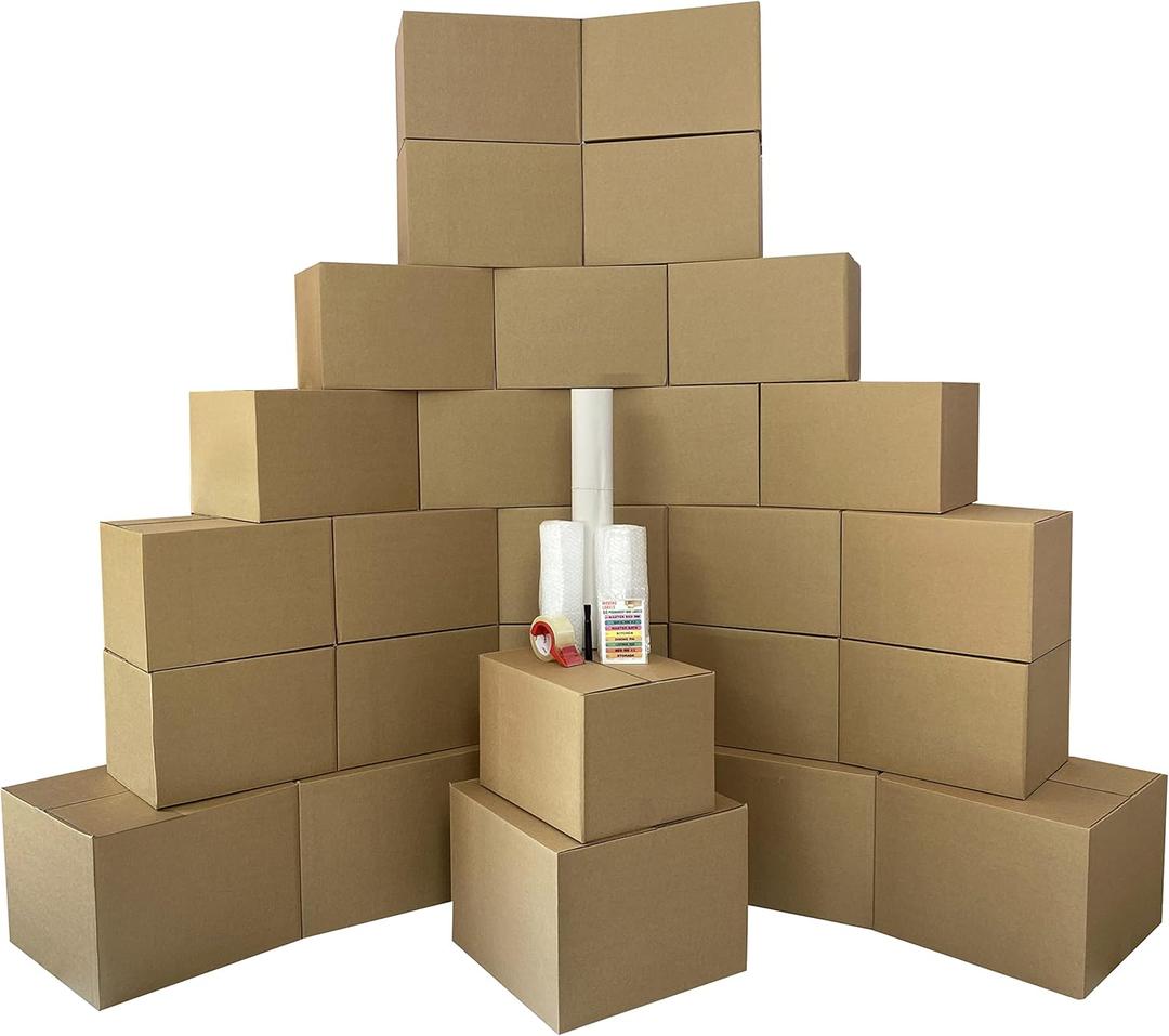 UBOXES Moving Boxes - 2 Room Bigger Smart Moving Kit - 28 Boxes,Tape, More