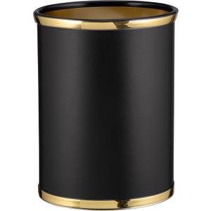 Kraftware Sophisticates Black/Polished Gold Brass Waste Basket with 3/4-Inch Bands and Brass Bumper