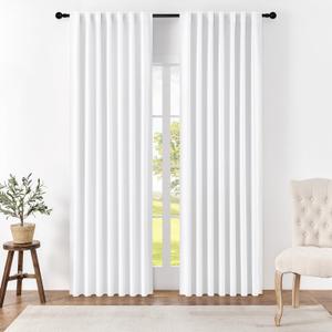 Joydeco 90 Inch 60% Blackout White Curtains 2 Panels, Elegant Semi Sheer Curtains for Bedroom, Thermal Insulated Black Out Drapes for Living Room, Rod Pocket Back Tab Drapes(W52 x L90 Inch,Pure White) (52"W x 90"L (Pack of 2))