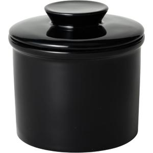 Butter Crock for Counter with Water, Ceramic Butter Keeper for Fresh Spreadable Butter, French Butter Dish with Lid, Butter Container Holder for Kitchen and Home Decor, Black