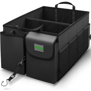 DRIVE - Car Trunk Organizer - Collapsible, Multi-Compartment Automotive SUV Car Organizer for Storage w/Adjustable Straps - Truck & Car Accessories for Women and Men - Black