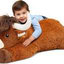 39 Inch Giant Highland Cow Stuffed Animal, Big Cattle Plushie Toy for Kids & Adults, Fluffy Large Size Stuffed Cow Hugging Pillow Gifts for Birthday Christmas (Brown)