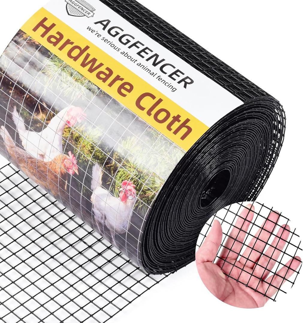 8in x 50ft Black Hardware Cloth 1/2 inch 19Ga PVC Coated Wire Mesh Vinyl Coated Fence, Welded Metal Chicken Wire Fencing Roll, Garden Plant Fencing, for Chicken Coop and Home Improvement