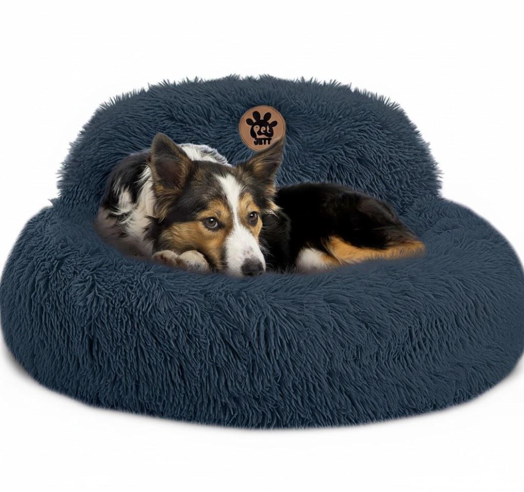 PetJett Calming Dog Bed Medium Size Dog - 30'' Donut Bed, Anti-Slip & Washable Super Soft Fluffy Plush Round Bed, Anti-Anxiety Premium Comfort Pet Bed, Fits Dogs up to 45 lbs - Dark Grey