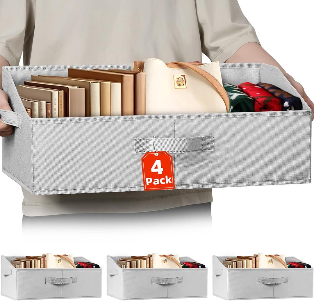 Extra Large Closet Organizers Bins 4 Pack - Blanket Basket for Organizing/Home Clothes Storage Bins for Jeans/Toy Organizers for Nursery/Wardrobe Shelf Closet Organization for Purse Hats Towel (Grey)