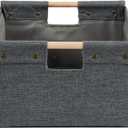 2PCS Storage Bins Cotton Linen Fabric Storage Boxes Basket with Wooden Handles Foldable Washable Decorative Shelf Container Clothes Organizer Home Laundry - Small Size, Gray