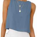 IDEALSANXUN Women's Linen Crop Tank Tops Cute Summer Sleeveless Cropped Linen Tops (Grey Blue)XS
